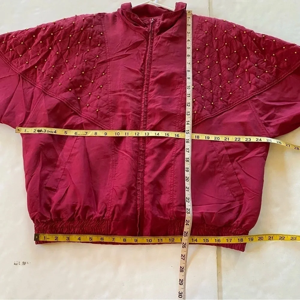 Vintage 80s 90s Silk Windbreaker Sweat Suit Jacket Pants Large Red Quilted - Picture 13 of 16